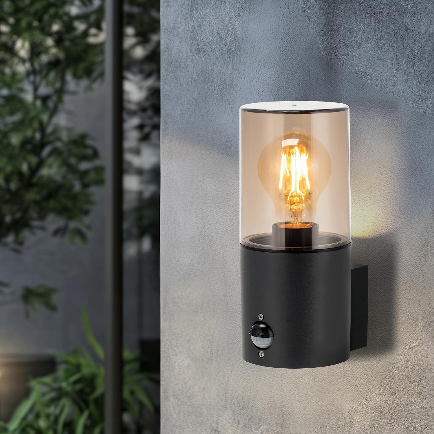 Buiten Wandlamp met Bewegingssensor - Matzwart - 90 x 180 x 110 mm - Aluminium Behuizing - Voor Buitenverlichting