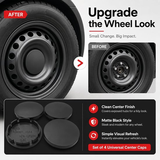 4 stuks wielnaafdoppen 56 mm van ABS, zwarte naafdoppen met 51 mm binnendiameter en 13 mm hoogte, universele velgdoppen voor autovelgen — afbeelding 3