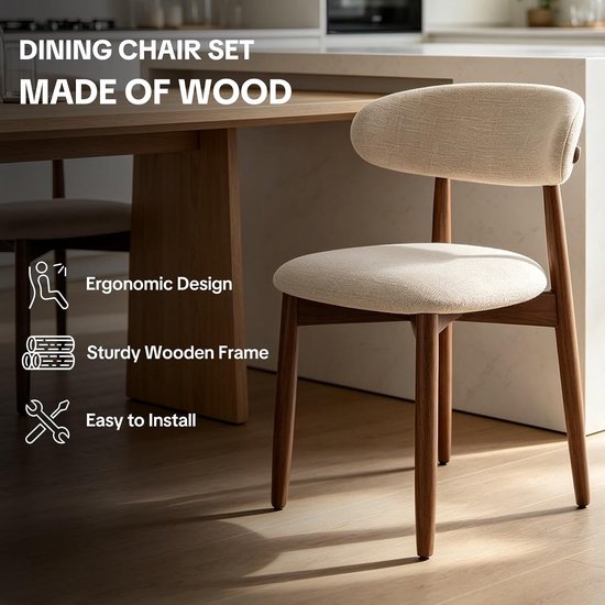 2 Stuks Keukenstoelen van Massief Hout met Katoen-Linnen Bekleding Set of 2 — afbeelding 5