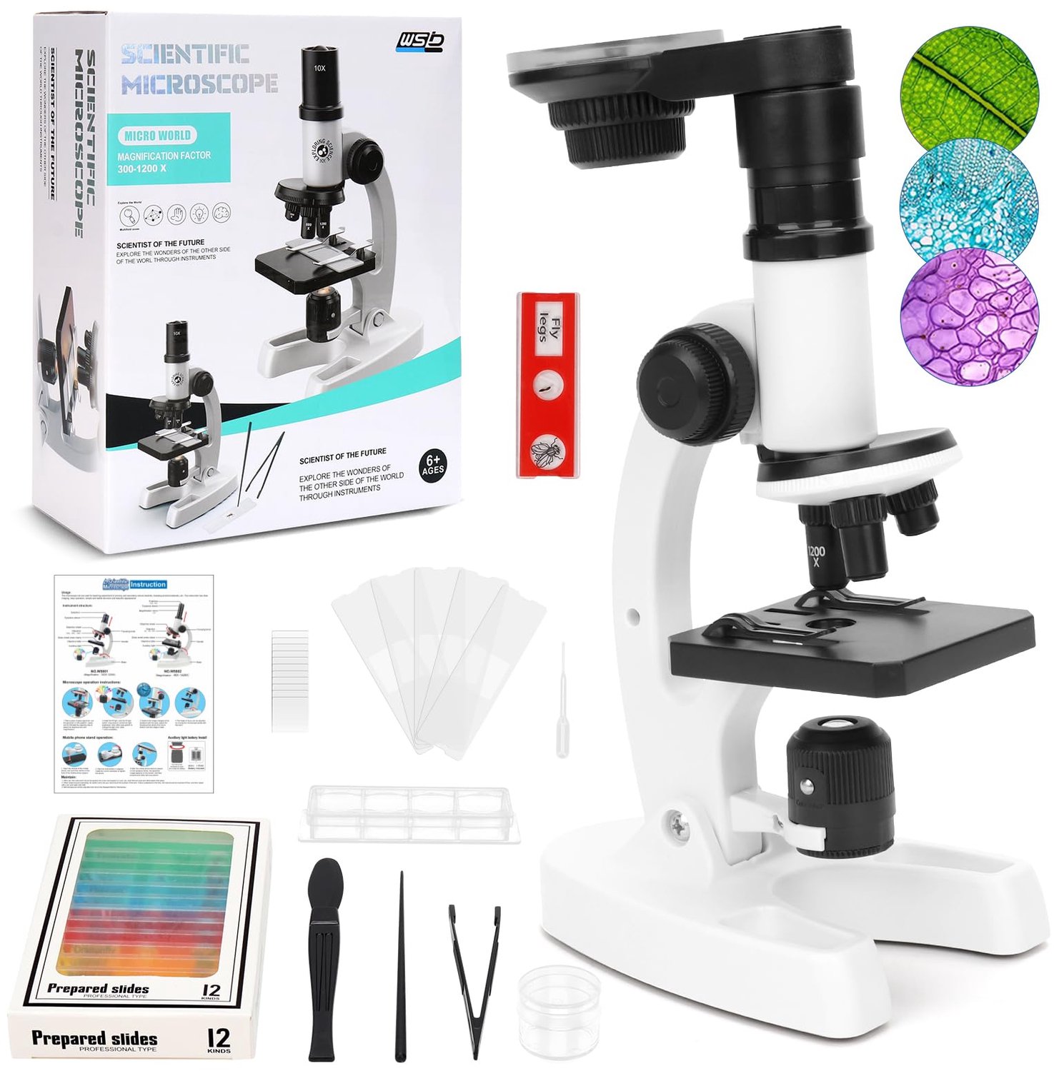 Microscoop voor kinderen, 300X-1200X, microscoop met telefoonhouder, microscoop voor smartphone, dubbele - ShopVlot