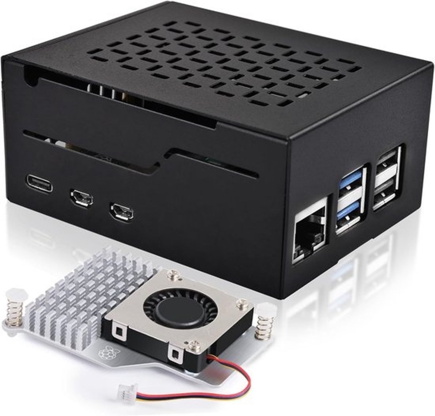 Metalen behuizing voor Raspberry Pi 5 - aluminium - actieve koeling en M.2 NVMe SSD-ondersteuning