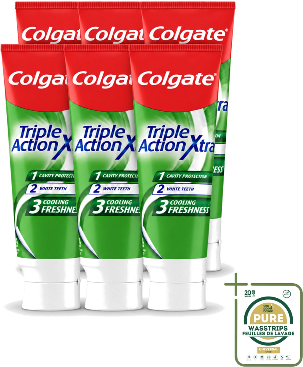 6 x Colgate - Triple Action - Xtra Fresh - Tandpasta - 75ml - Wasstrips - Tandpasta - Gaatjes - Tanden - Frisse Adem - Witte Tanden