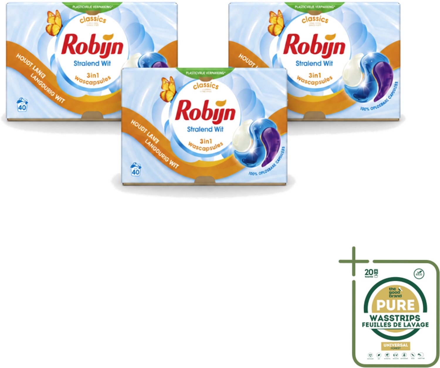3 x Robijn - Stralend Wit - 3-in-1 Wascapsules - Houdt Langdurig Wit - 40 Wascapsules - Wasstrips - Wit Was - Wascapsules - Was Reiniging - Was Verzorging - Was Geur