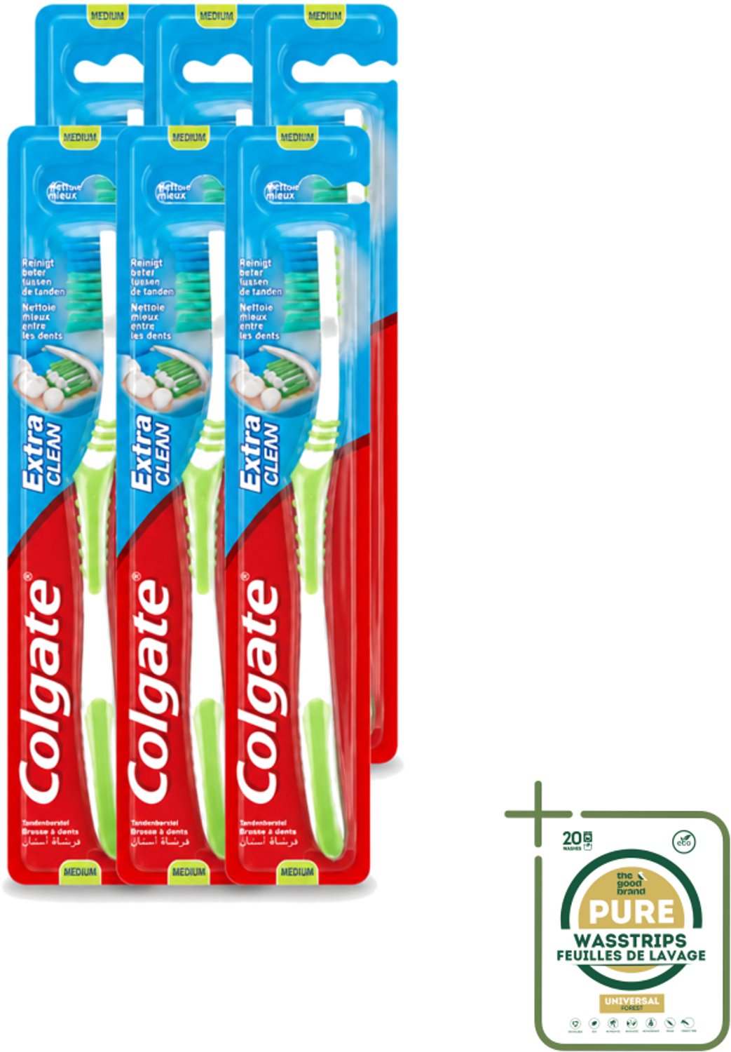 6 x Colgate - Tandenborstel - Extra Clean Medium - 1 Tandenborstel - Wasstrips - Tandenborstel - Tandenpoetsen - Tandenborstel Extra Clean - Tandenborstel Medium - Tandenborstel Gebogen Kop