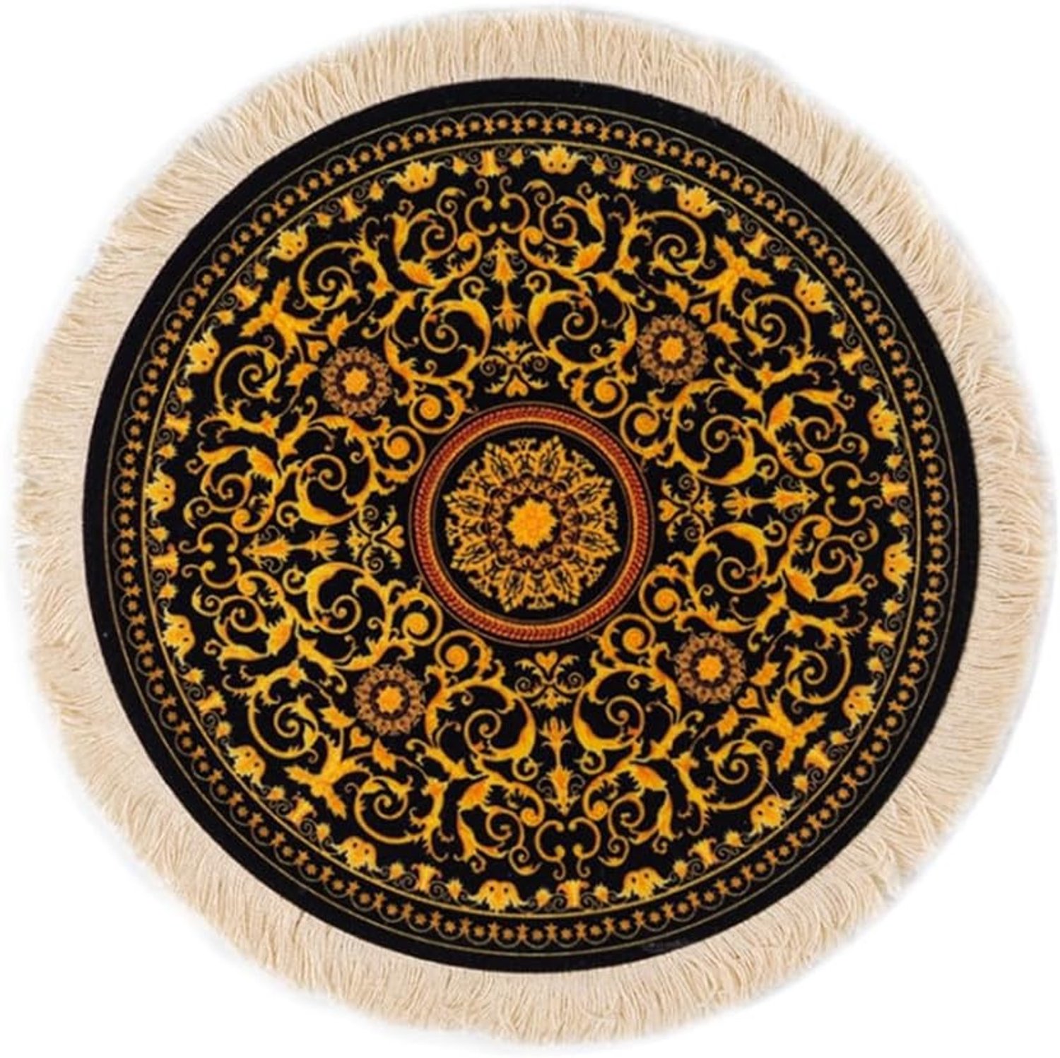 Ronde Muismat van 21 cm met Oosters Bloemenpatroon, Antislip Boho Design, Ideaal voor Laptop en Bureau Decoratie