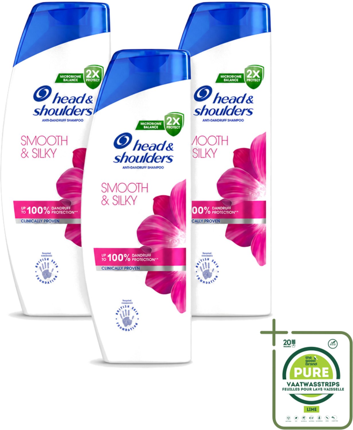 3 x Head & Shoulders - Shampoo - Smooth & Silky - 250ml - Grootverpakking - Vaatwasstrips - Roosvrij Haar - Glad Haar - Zijdezacht Haar - Droog Haar - Pluizig Haar