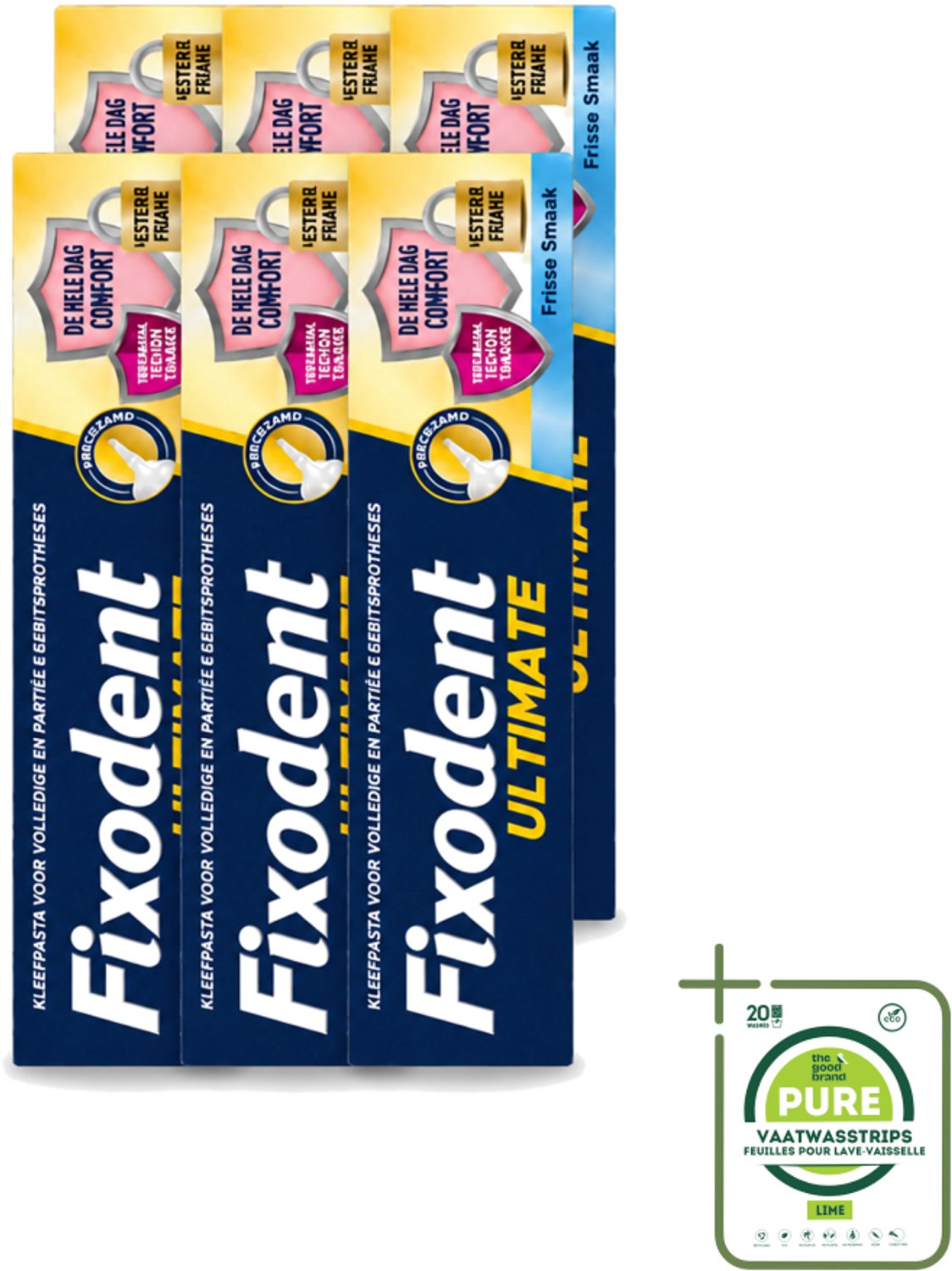 6 x Fixodent – Kleefpasta – Ultimate Fresh – 40 g - Grootverpakking - Vaatwasstrips - Kleefpasta Kunstgebit - Kunstgebit Fixatie - Voedselresten Voorkomen - Frisse Muntsmaak - Precisiepunt Mondstuk