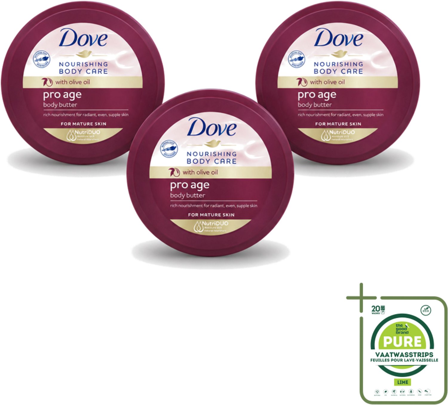 3 x Dove – Bodycrème – Pro Age – 250 ml - Grootverpakking - Vaatwasstrips - Huidverzorging - Anti-ouderdom - Huidelasticiteit - Hydratatie - Bodycrème