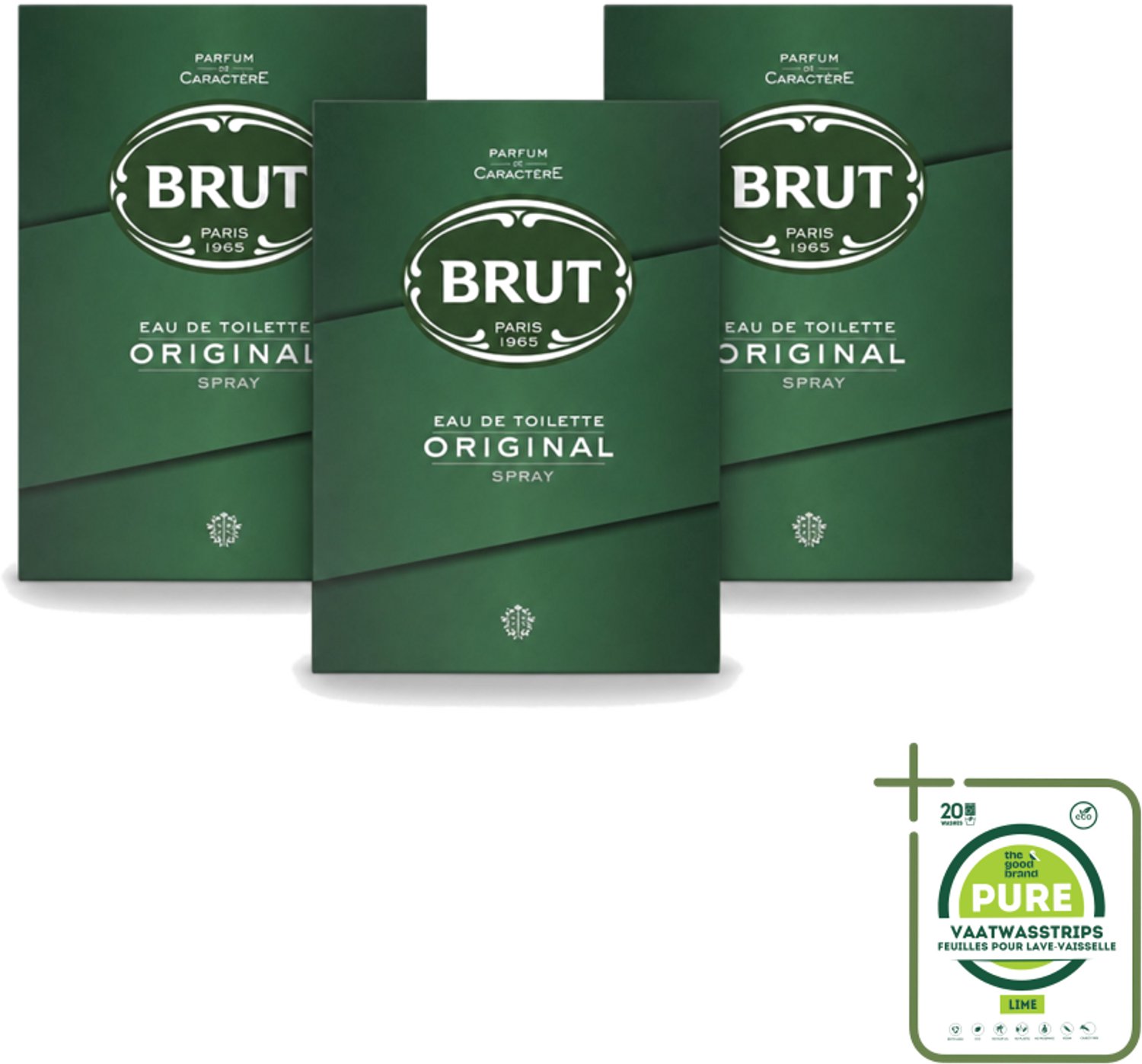 3 x Brut – Eau de Toilette – Original – 100 ml - Grootverpakking - Vaatwasstrips - Brut Original - Eau De Toilette - Geur - Parfum - Lavendel