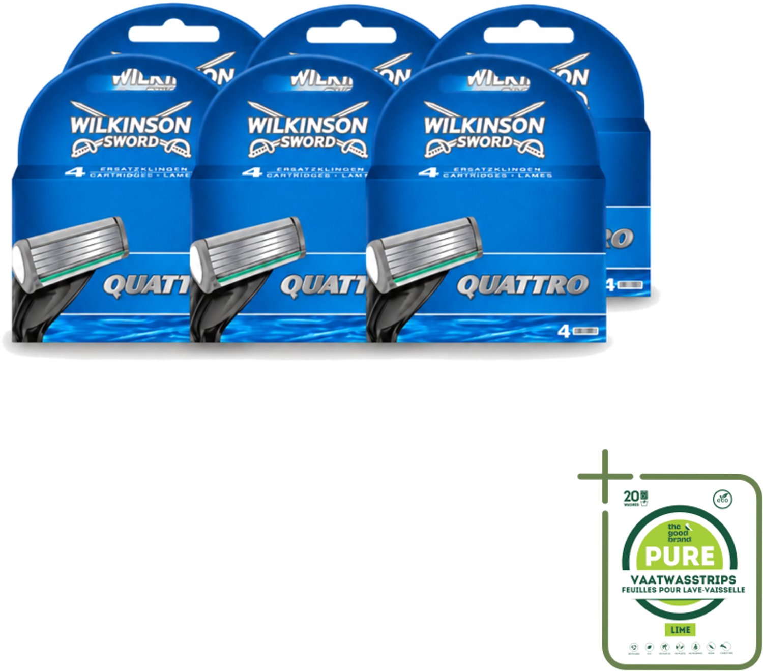 6 x Wilkinson - Navulmesjes Quattro - Met Precisietrimmer - 4 scheermesjes - Grootverpakking - Scheermesjes - Navulmesjes - Precisietrimmer - Titaniumcoating - Huidvriendelijk