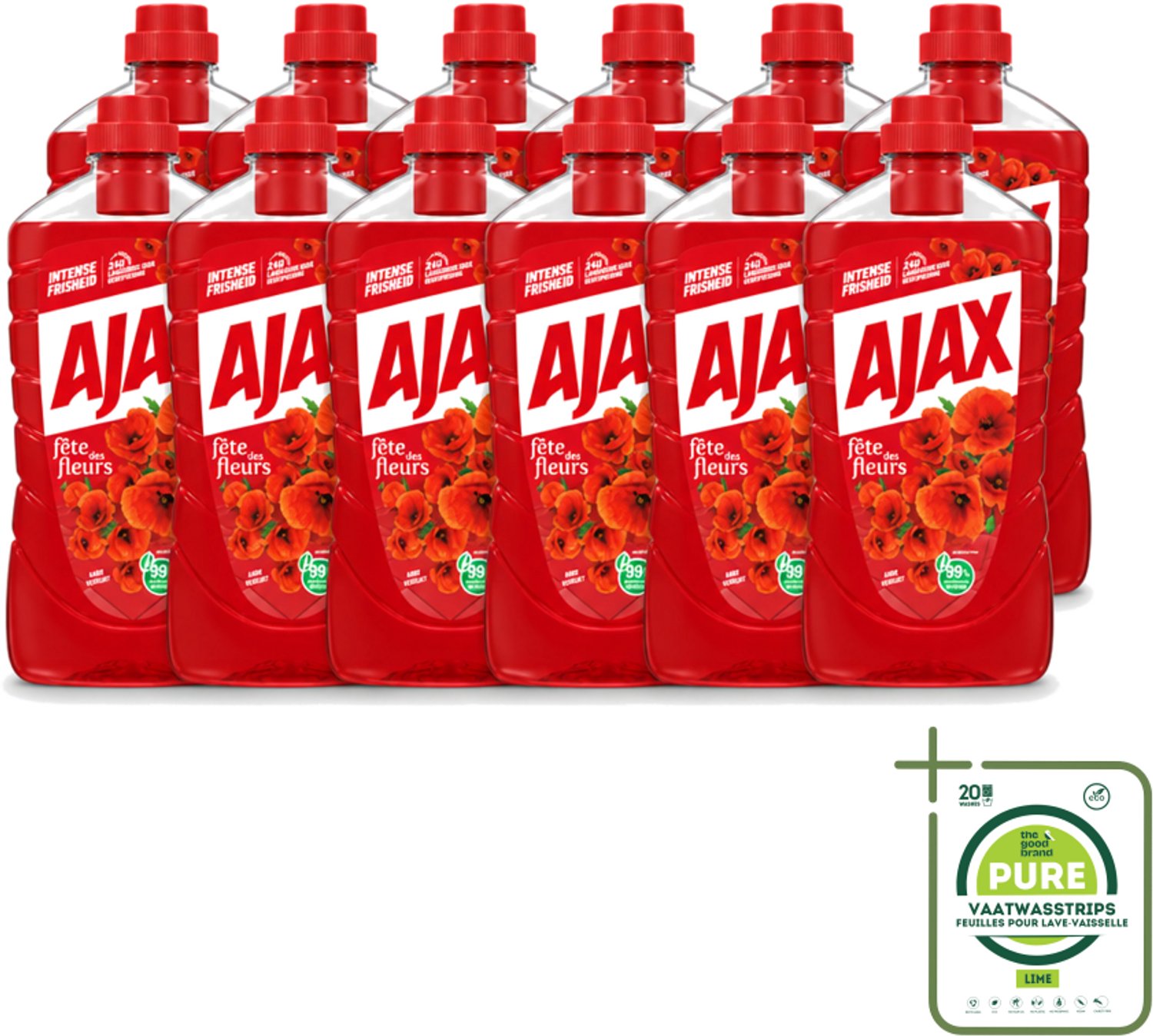 12 x Ajax - Allesreiniger - Fête des Fleurs - Intense Frisheid - Langdurige Geurverspreiding - 1 L - Grootverpakking - Vaatwasstrips - Allesreiniger - Bloemgeur - Natuurlijke Reiniging - Frisheid - Gerecycled