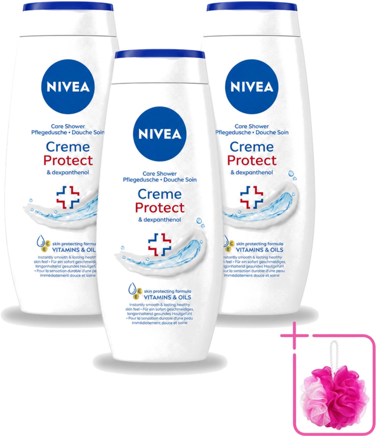 3 x Nivea – Douchecrème – Protect – 250 ml - Bulkverpakking - Douchecrème - Douchemop - Huidverzorging