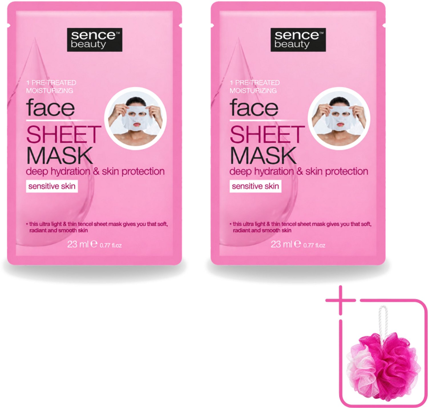 2 x Sence - Tencel - Gezichtsmasker - Hydraterend - 1 Gezichtsmasker - Bulkverpakking - Gezichtsverzorging - Douchemop - Gezichtsmasker