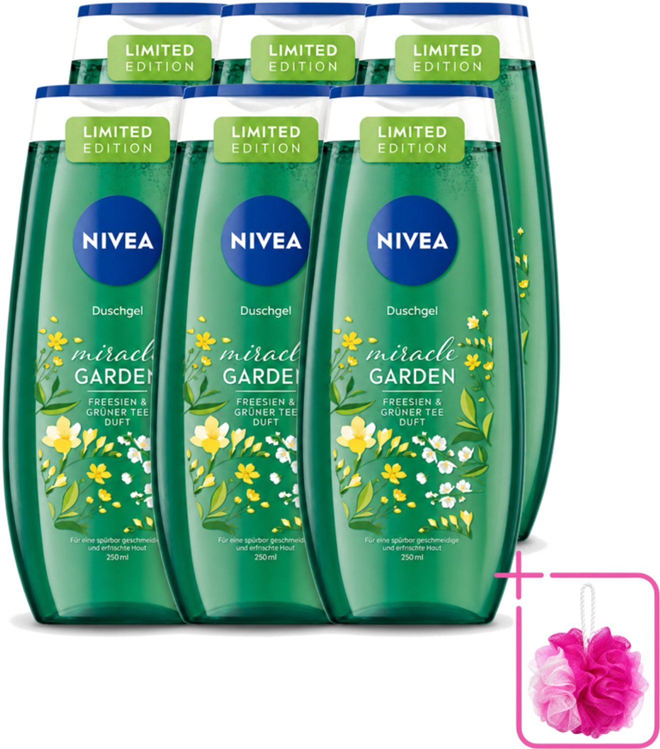 6 x Nivea - Douchegel - Freesia & Groene Thee - 250 ml - Bulkverpakking - Douchegel - Douchemop - Freesia