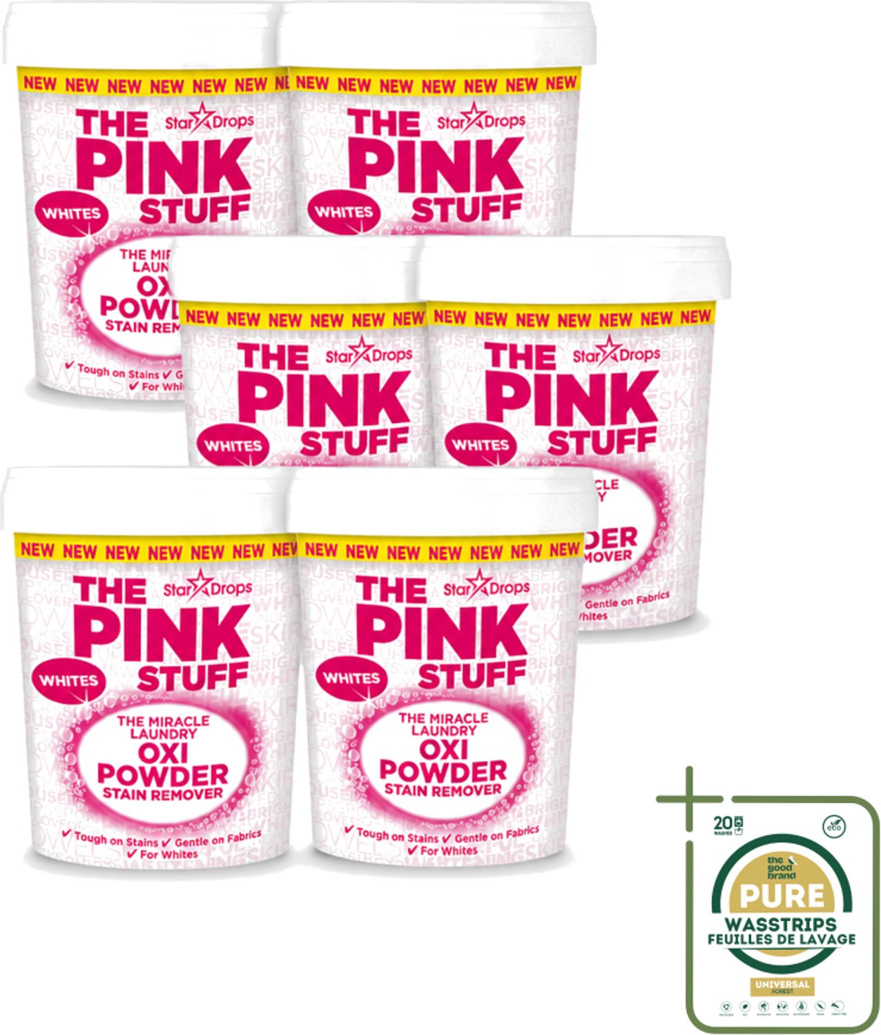 6 x The Pink Stuff - Vlekverwijderaar - Voor Witte Was - 1kg - Wasstrips - Vlekverwijderaar - Witte Was - Vlekkenverwijderaar - Voorwasmiddel - Wasmiddel