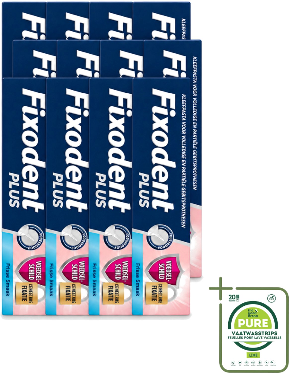 12 x Fixodent Plus – Kleefcrème – Food Barrier – Frisse Smaak – 40 g - Grootverpakking - Vaatwasstrips - Kleefpasta Kunstgebit - Voedselbarrière Kunstgebit - Kunstgebit Fixatie - Kunstgebit Bescherming - Frisse Muntsmaak Kunstgebit