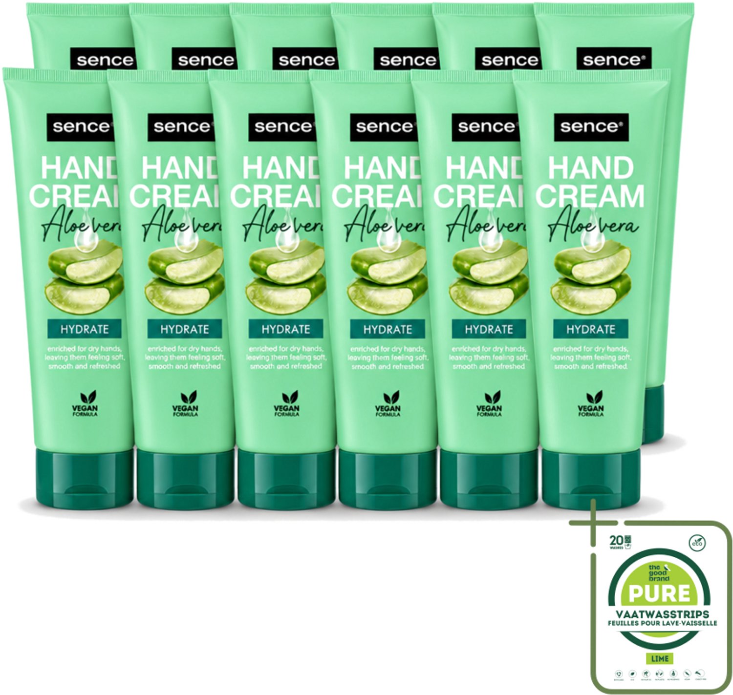12 x Sence Beauty – Handcrème – Aloë Vera – 75 ml - Grootverpakking - Vaatwasstrips - Handcrème Aloë Vera - Handverzorging - Droge Handen - Schrale Handen - Hydraterende Handcrème