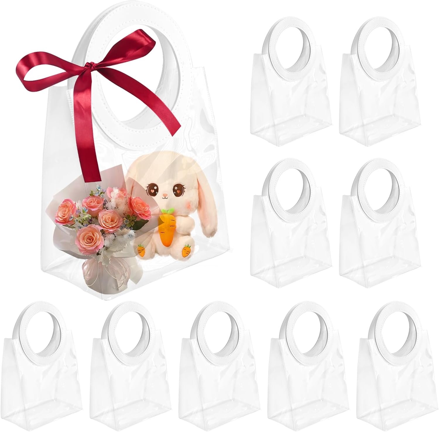 HMIEPRS 10 stuks doorzichtige cadeautasjes met handvat, herbruikbare draagtassen, kleine cadeautas voor eerste - ShopVlot