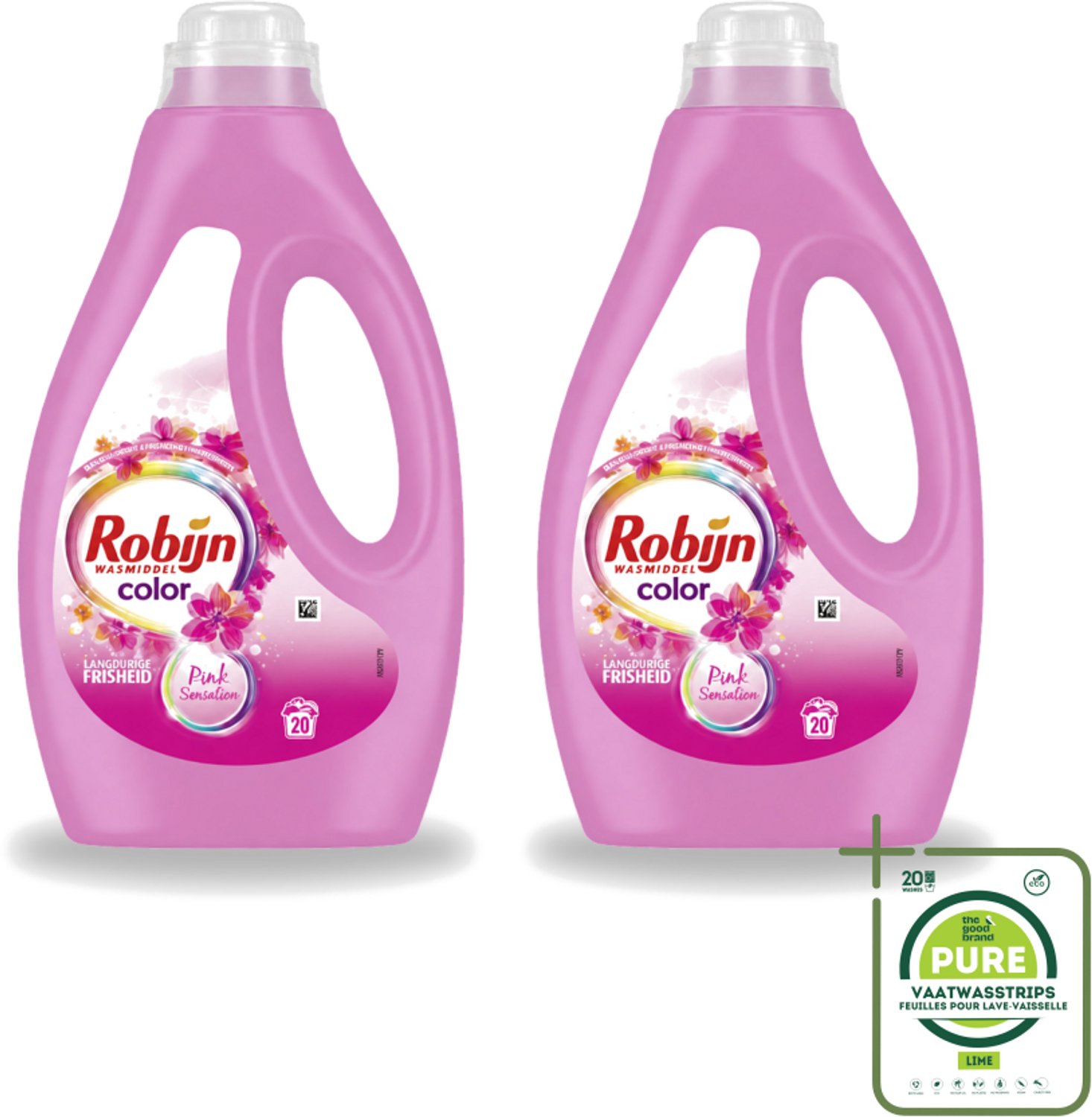 2 x Robijn – Vloeibaar Wasmiddel – Color Pink Sensation – 20 wasbeurten - Grootverpakking - Vaatwasstrips - Kleurverzorging - Wasmiddel - Frisheid - Geur - Was