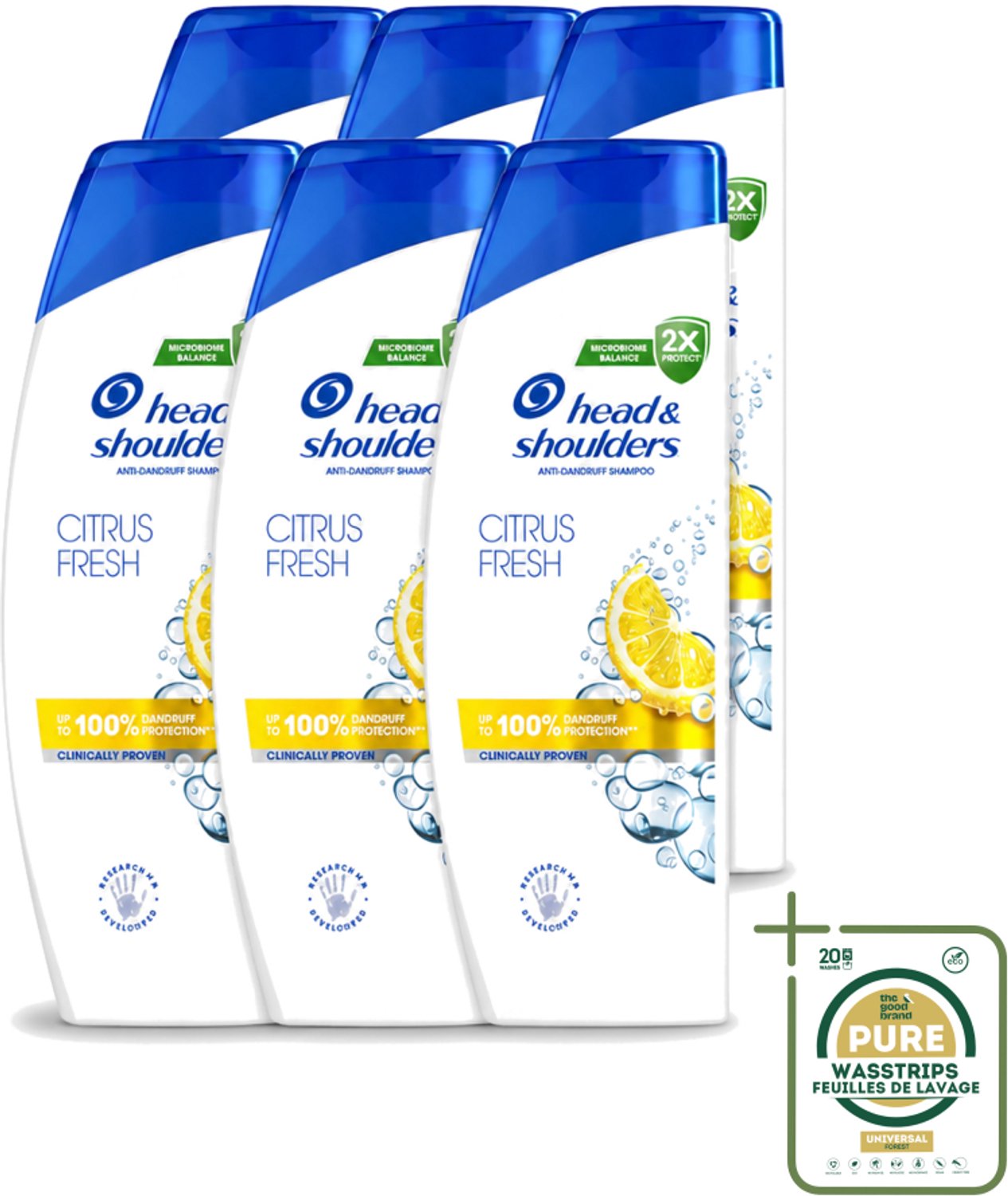 6 x Head & Shoulders - Shampoo - Citrus Fresh - 250ml - Wasstrips - Roosvrij Haar - Anti-roos Shampoo - Citrusgeur - Vet Haar - Fris Haar