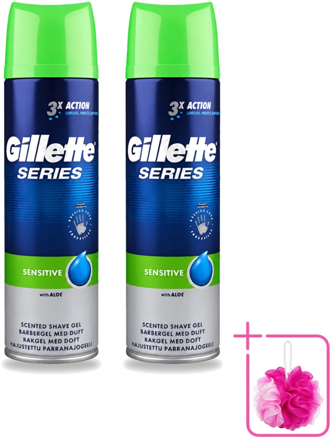 2 x Gillette Series - Scheergel - Sensitive - Aloe Vera - Voor de gevoelige huid - 200 ml - Bulkverpakking - Gevoelige huid - Douchemop - Scheergel