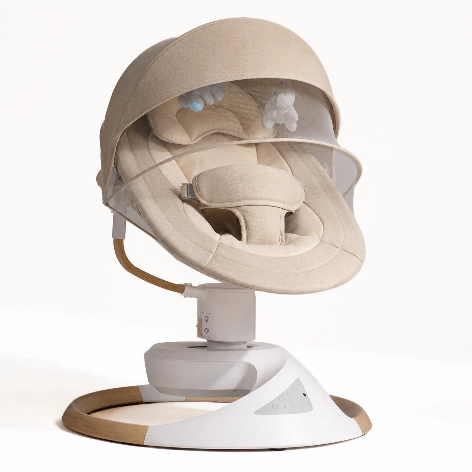 BEBE2LUXE EMY Elektrische Babyschommel en Wipstoel, 360° draaibaar, Bluetooth, afstandsbediening, 5 snelheden, tot 9 kg (beige)