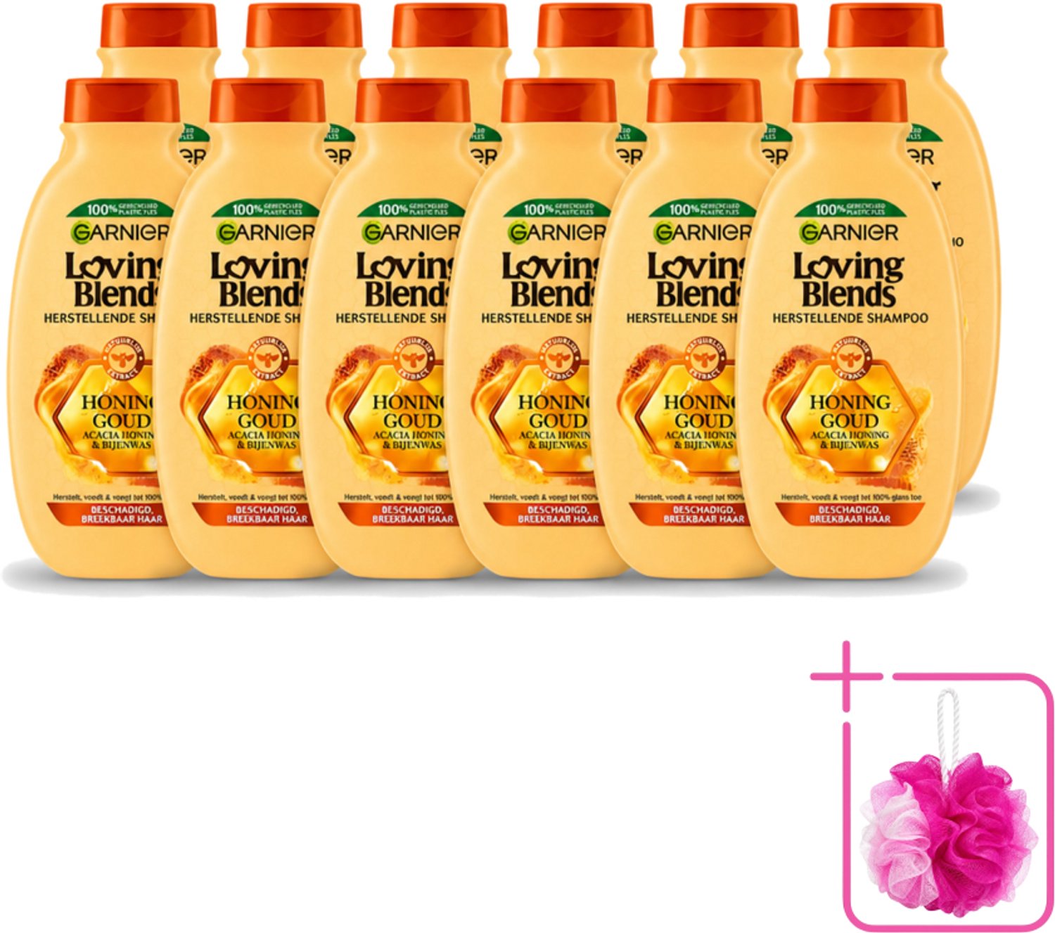 12 x Garnier - Loving Blends - Shampoo - Honing Goud - Beschadigd & Breekbaar Haar - 300 ml - Bulkverpakking - Haar herstellen - Douchemop - Haar beschermen