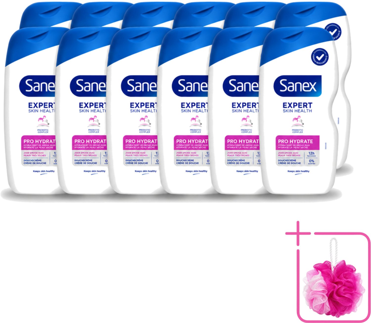 12 x Sanex - Douchegel - Expert Skin Health Pro Hydrate - Verzorgt de Droge Huid - 400 ml - Bulkverpakking - Droge huid - Douchemop - Hydratatie