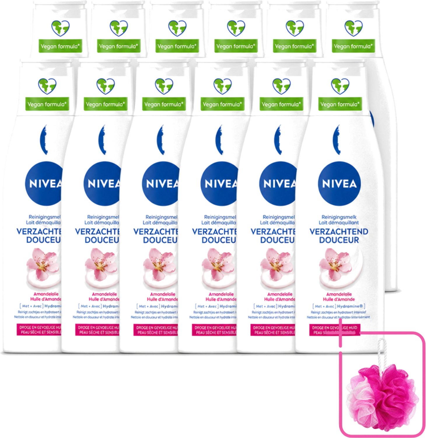 12 x Nivea - Gezichtsreiniger - Droge en Gevoelige Huid - Amandelolie - Hydramine - 200 ml - Bulkverpakking - Gezichtsreiniger - Douchemop - Droge huid