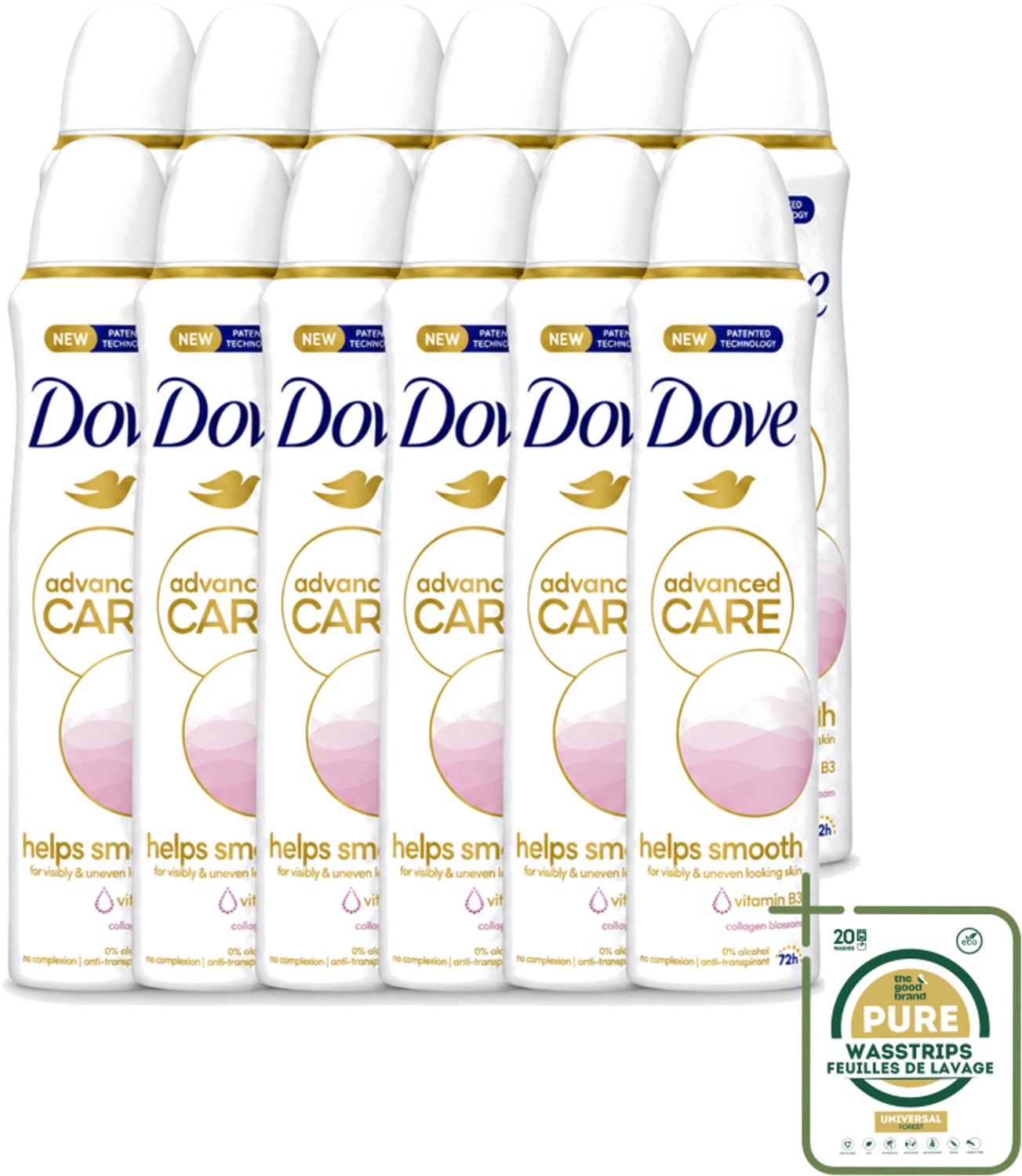 12 x Dove – Deodorant Spray – Helps Smooth Advanced Care – 150 ml - Wasstrips - Deodorant Spray - Huidverzorging - Okselhuid Verzorging - Alcoholvrije Deodorant - Huidcomfort