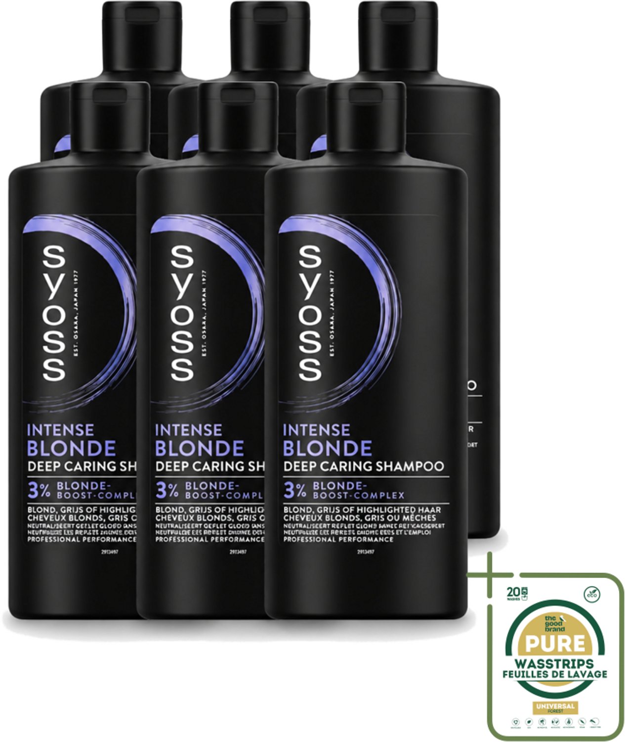 6 x Syoss – Shampoo – Blonde – 440 ml - Wasstrips - Blond Haar - Blonde Shampoo - Kleurbehoud - Gele Ondertoon - Warme Ondertoon