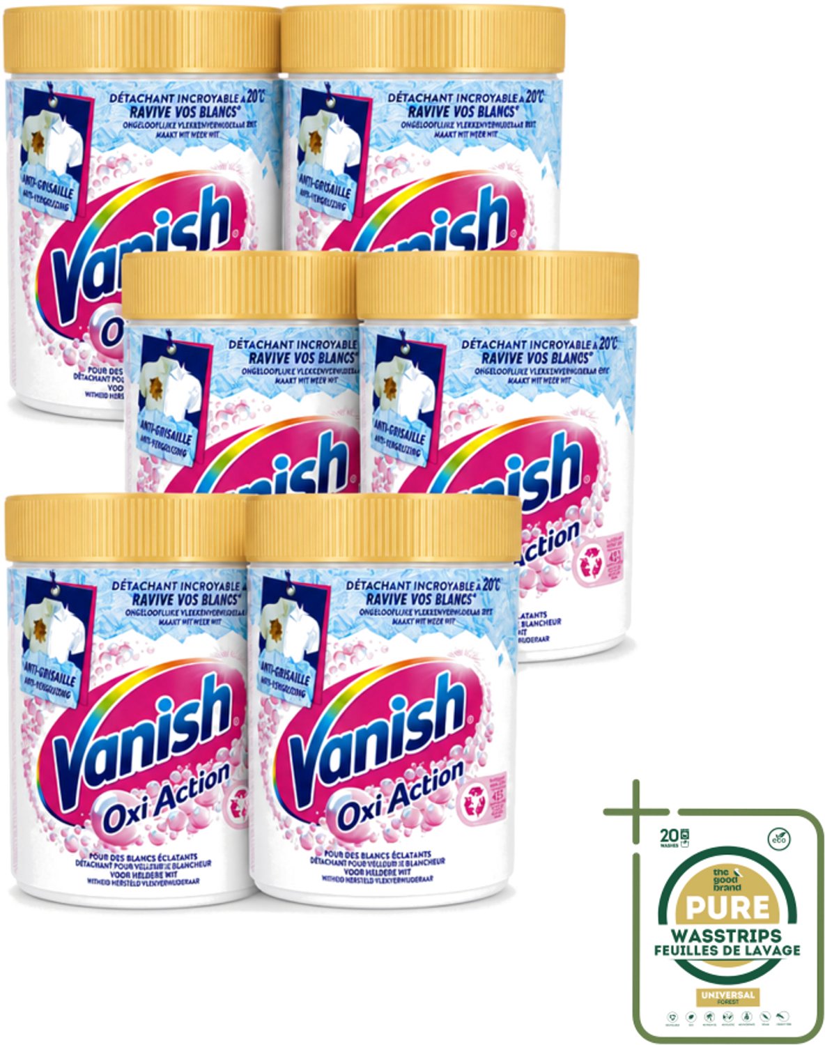 6 x Vanish – Wasbooster Poeder – Oxi Action Whitening Witte Was – 940 g - Wasstrips - Wasbooster Poeder - Witte Was - Vlekverwijderaar - Zuurstoftechnologie - Wasprogramma