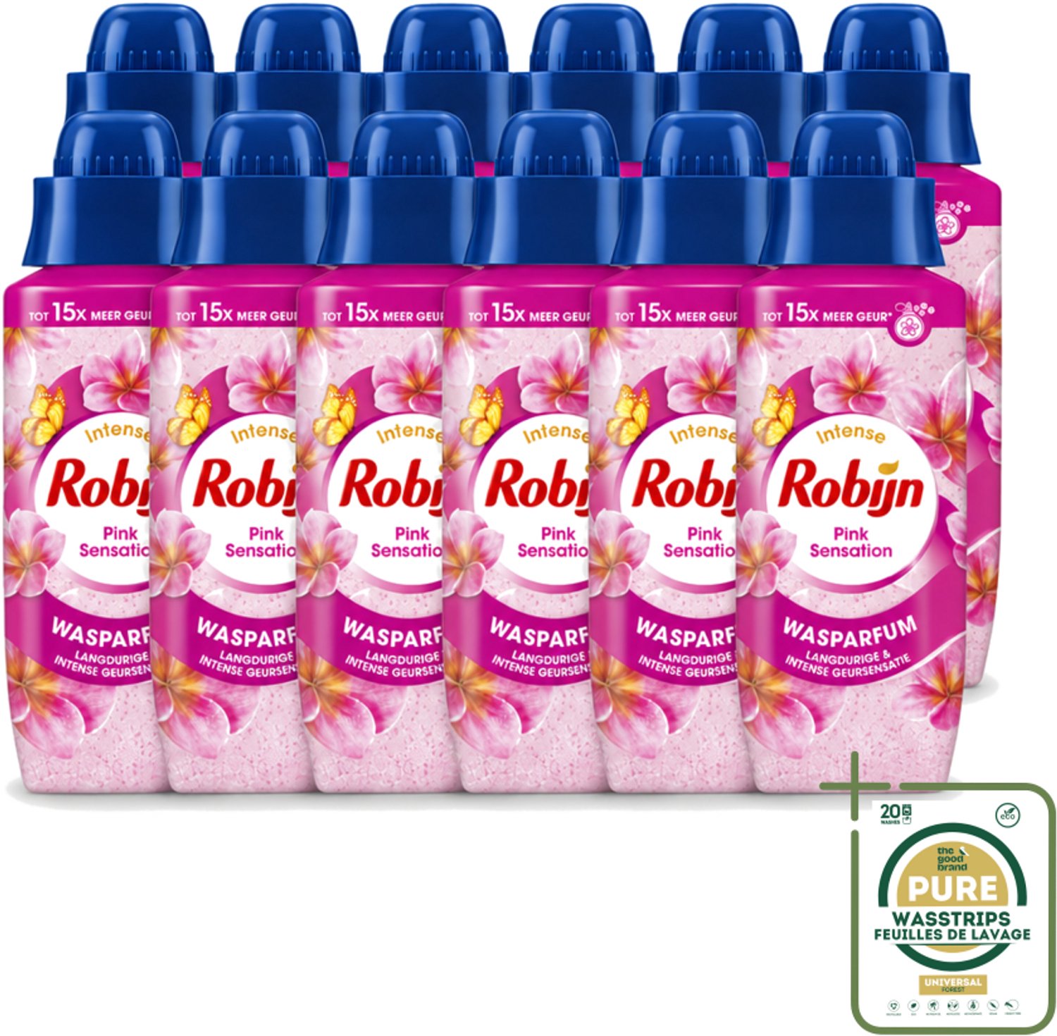 12 x Robijn – Wasparfum – Intense Pink Sensation – 342 ml - Wasstrips - Wasparfum - Wasgeur - Geurboost - Wasmiddel - Wasgeur