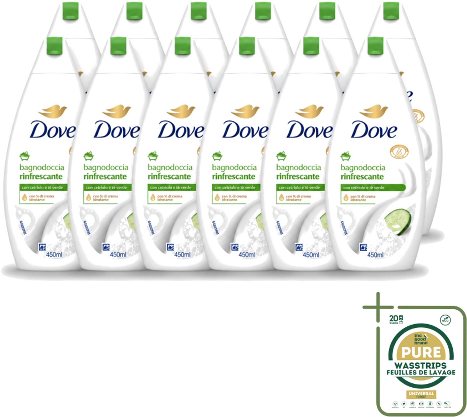 12 x Dove – Douchegel – Refreshing – 450 ml - Wasstrips - Douchegel - Frisheid - Reiniging - Huid Verzorging - Mild Reinigen