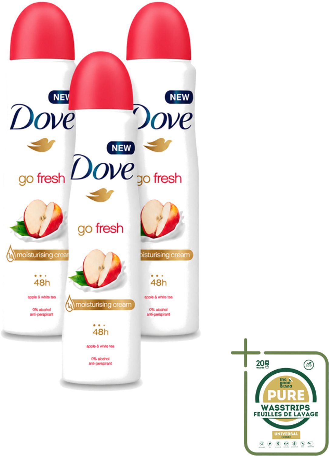 3 x Dove - Deodorant - Go Fresh Apple & White Tea - Verfrissend en fruitig - 250 ml - Wasstrips - Dove Go Fresh Apple & White Tea - Deodorant Spray - Fris - Fruitige Geur - Anti-transpirant