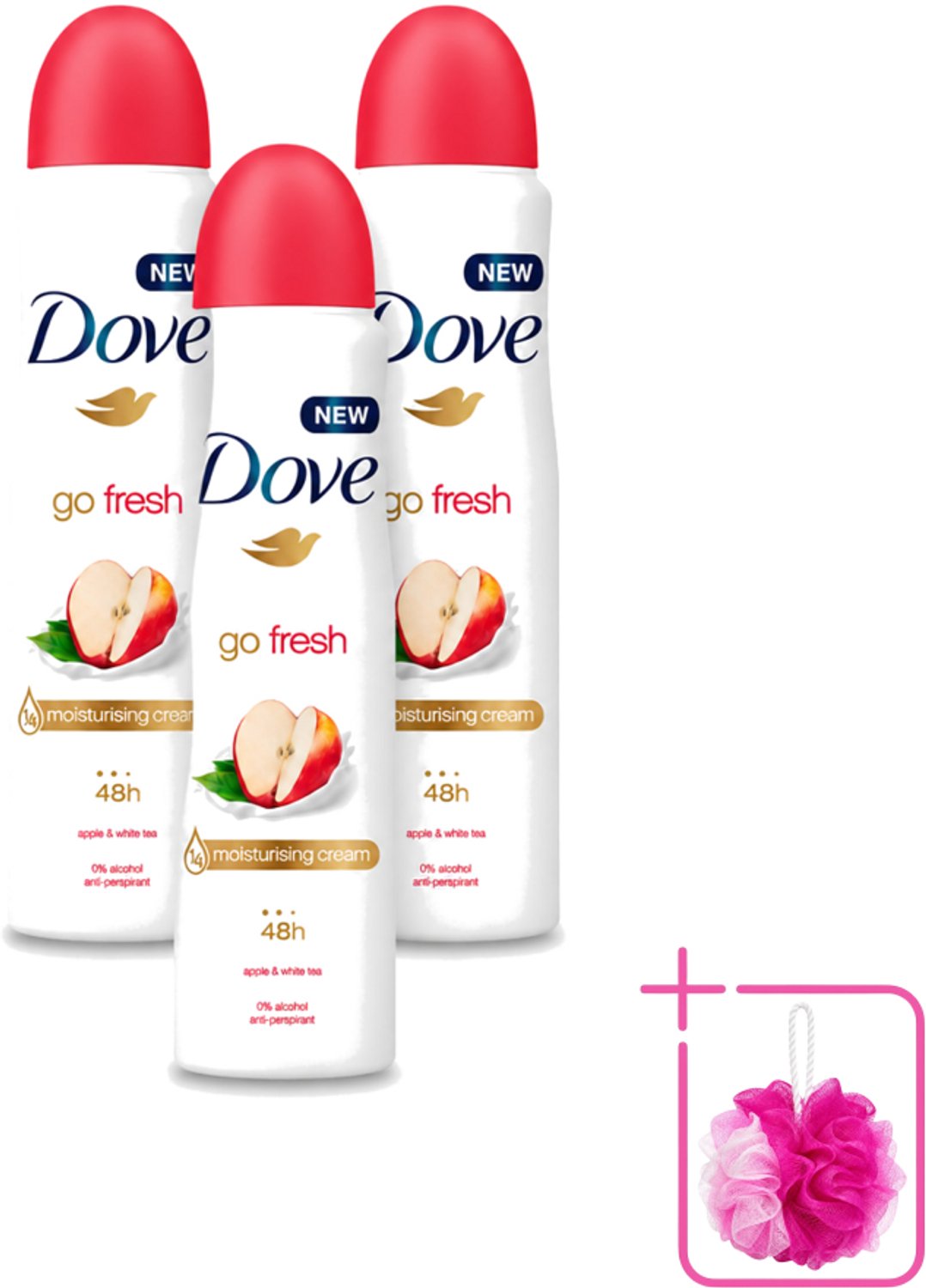 3 x Dove - Deodorant - Go Fresh Apple & White Tea - Verfrissend en fruitig - 250 ml - Bulkverpakking - Dove Go Fresh Apple & White Tea - Douchemop - Anti-transpirant spray