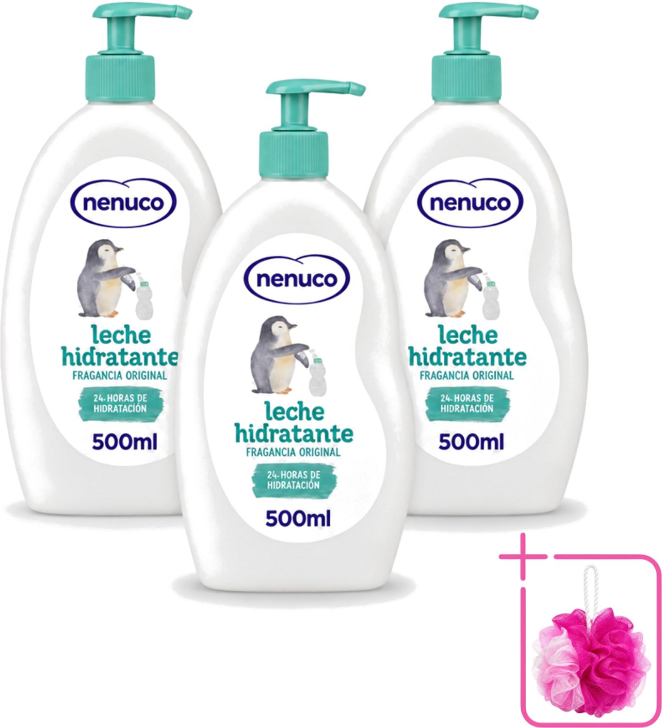 3 x Nenuco - Bodymilk - Verzorgende Bodylotion - Hydraterend - Met Pomp - 500 ml - Bulkverpakking - Babyhuid verzorging - Douchemop - Bodymilk voor baby