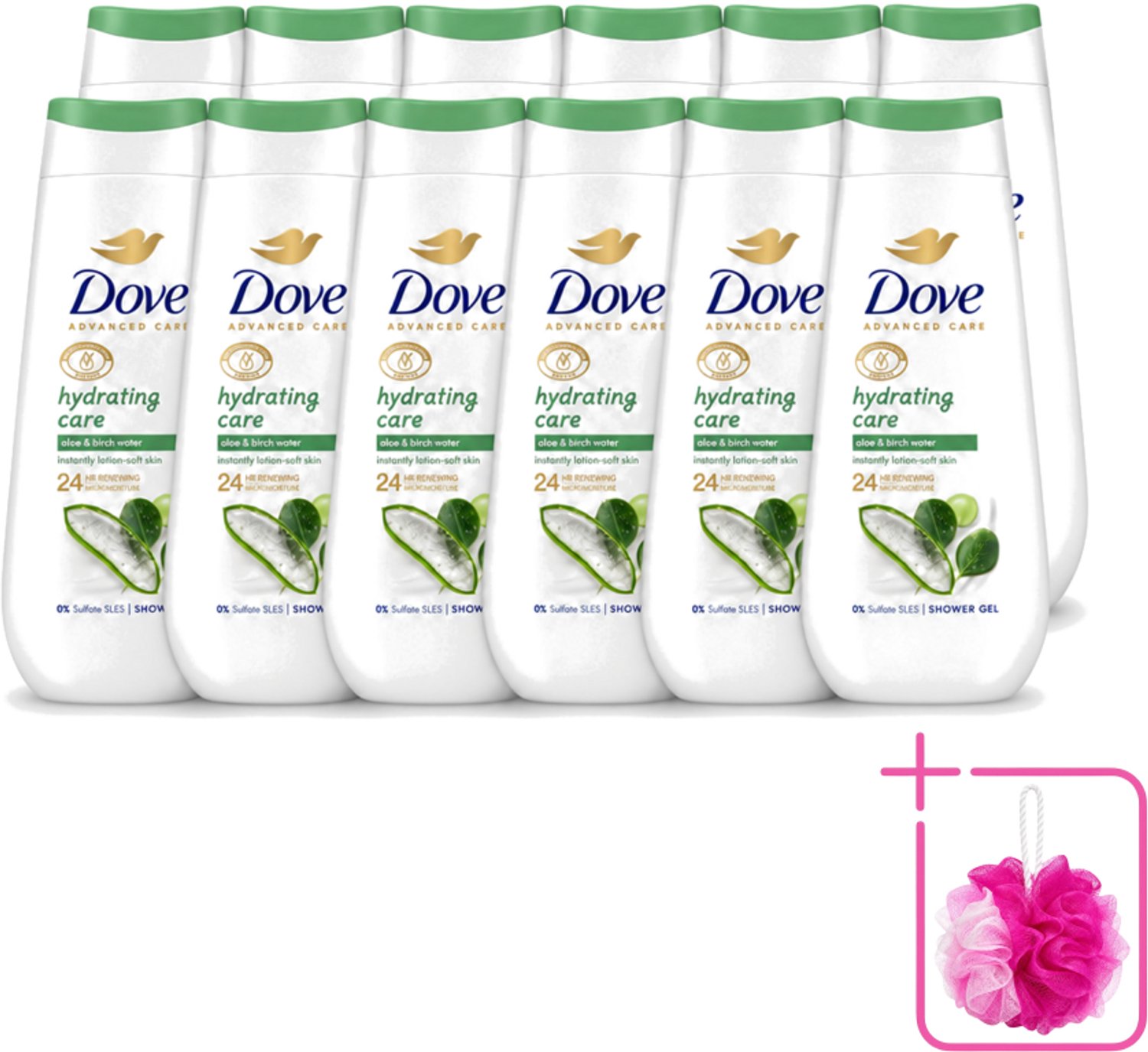 12 x Dove – Douchecrème – Hydrating Care – 225 ml - Bulkverpakking - Douchecrème - Douchemop - Hydratatie