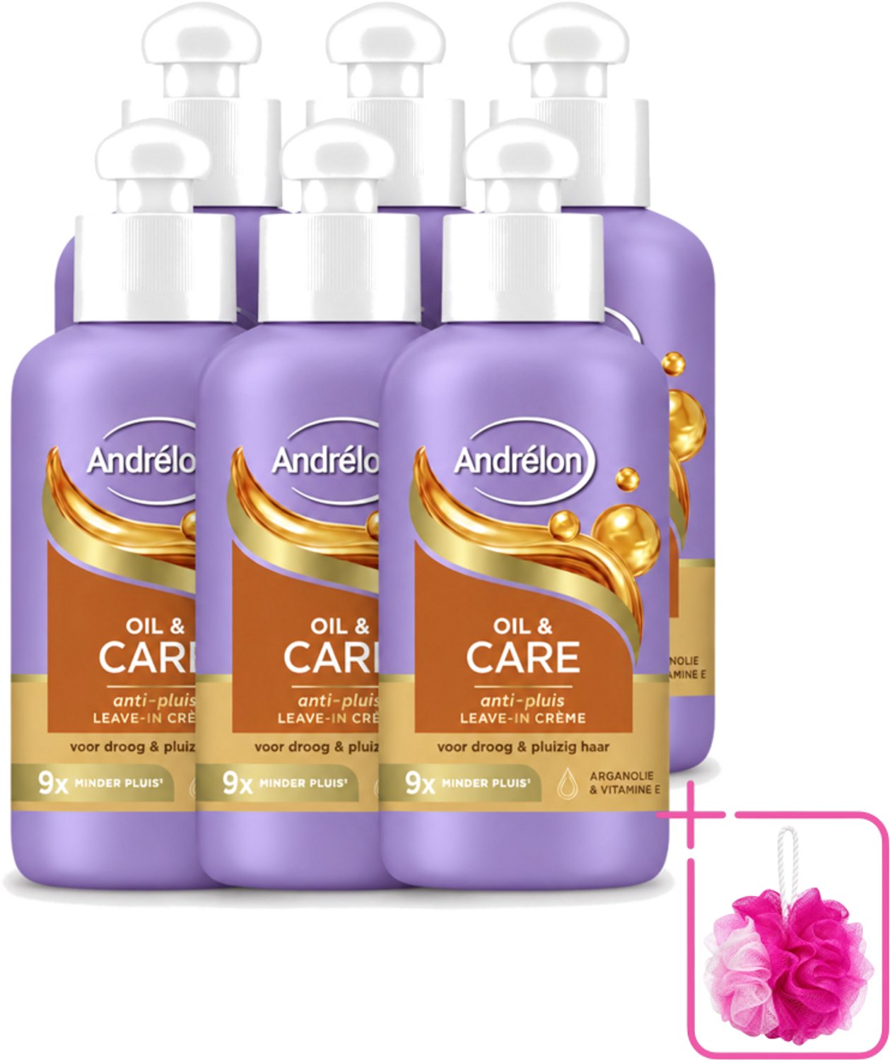 6 x Andrélon – Leave-In Crème – Oil & Care – 200 ml - Bulkverpakking - Haarkruid - Douchemop - Anti-pluis