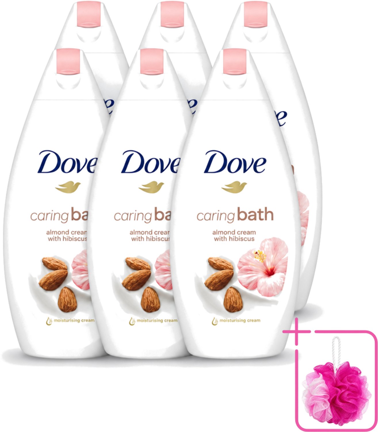 6 x Dove – Badcrème – Caring Bath Almond – 450 ml - Bulkverpakking - Badcrème - Douchemop - Badcrème voor huid