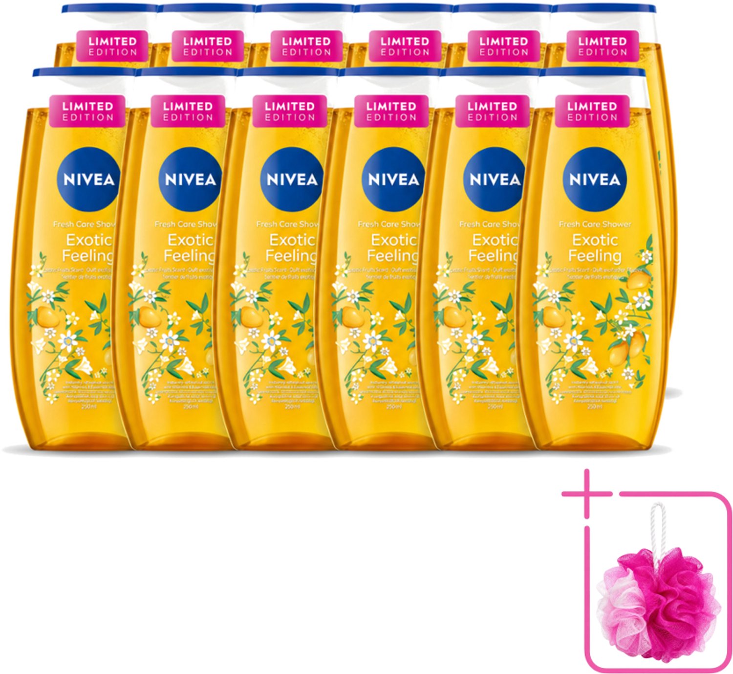 12 x Nivea – Douchegel – Exotic Feeling – 250 ml - Bulkverpakking - Douchegel - Douchemop - Tropische geur