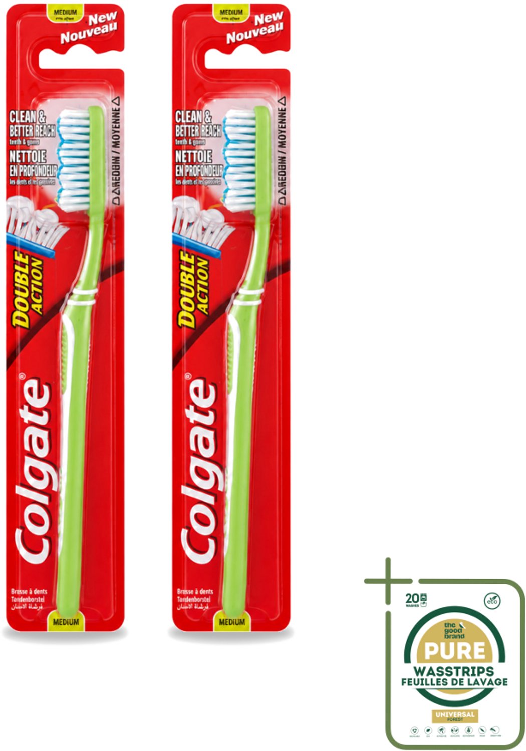 2 x Colgate - Tandenborstel - Double Action Medium - 1 Tandenborstel - Tandenborstel - Mondhygiëne - Tandenborstel Medium - Colgate - Tandenborstel Dubbele Actie
