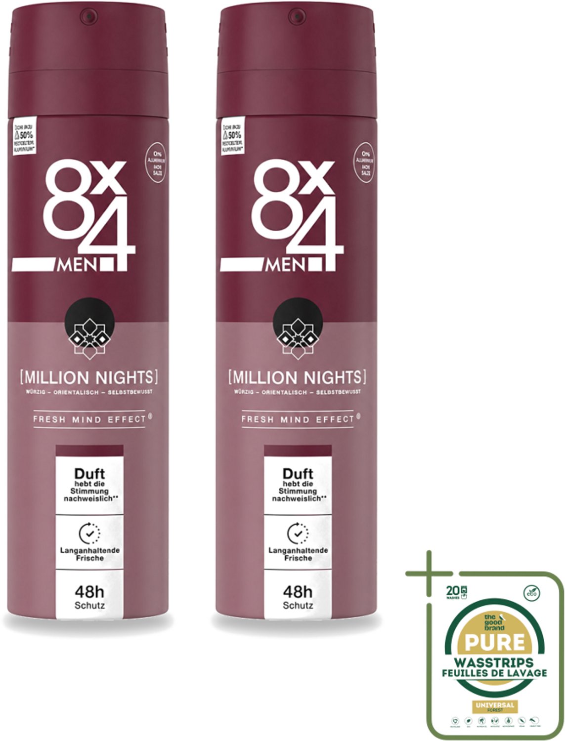 2 x 8 x 4 Deospray Men - No.18 Millions Nights - Deodorant - Voor Heren - 150 ml - Wasstrips - Deodorant Voor Heren - Avondgeur - Langdurige Bescherming - Zweetbestendig - Verleidelijke Geur