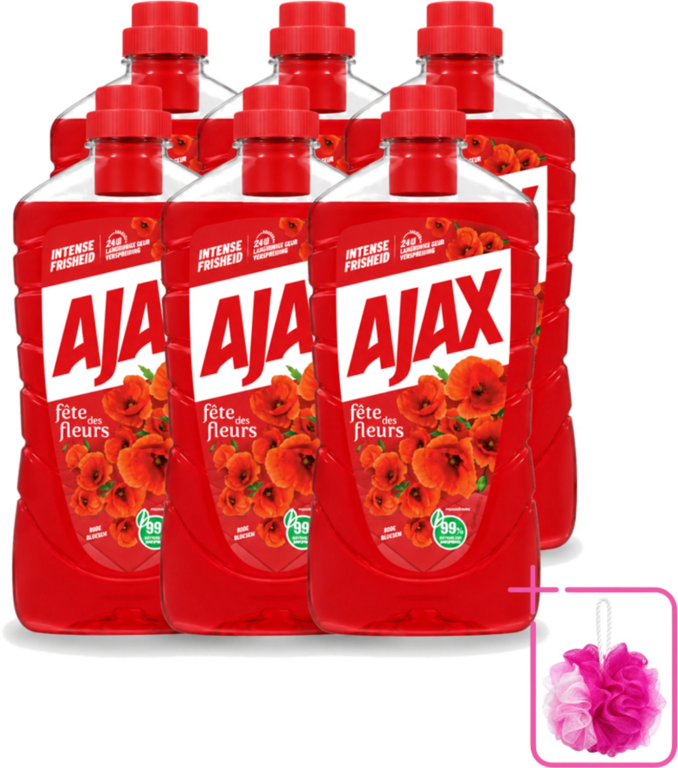 6 x Ajax - Allesreiniger - Fête des Fleurs - Intense Frisheid - Langdurige Geurverspreiding - 1 L - Bulkverpakking - Allesreiniger - Douchemop - Bloemgeur