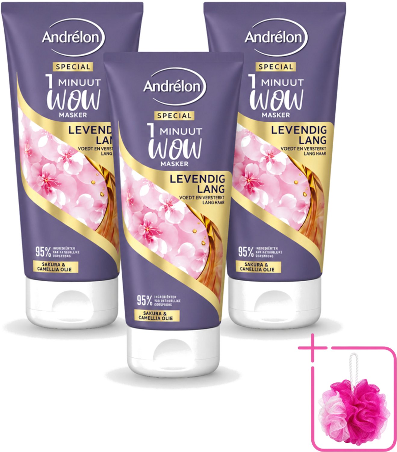 3 x Andrélon - 1 Minuut Wow Haarmasker - Levendig Lang - 180 ml - Bulkverpakking - 1 minuut masker - Douchemop - Lang haar masker
