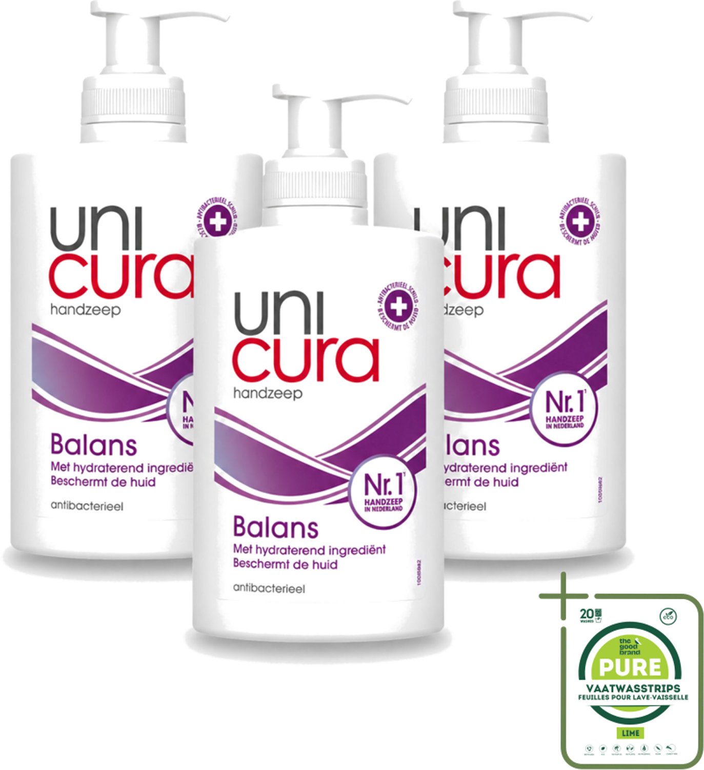 3 x Unicura - Vloeibare Handzeep - Anti Bacterieel - Balans - 250 ml - Grootverpakking - Vaatwasstrips - Handzeep - Antibacterieel - Handen Reinigen - Huid Verzorgen - Natuurlijke Handzeep
