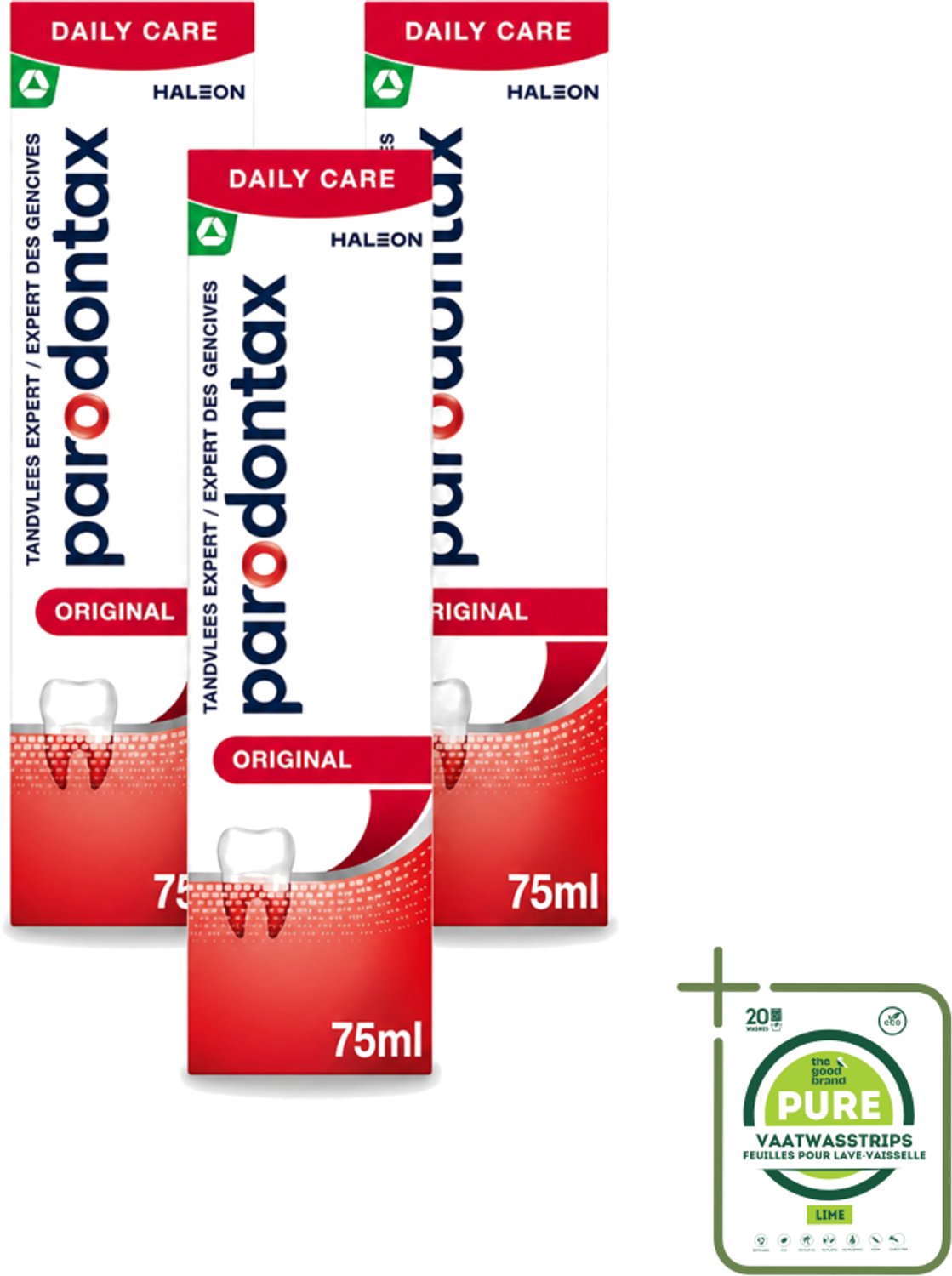 3 x Parodontax - Tandpasta - Original - Versterkt Tandvlees & Verwijdert Tandplak - 75 ml - Grootverpakking - Vaatwasstrips - Tandpasta - Tandvlees - Tandplak - Bloedend Tandvlees - Fluoridetandpasta
