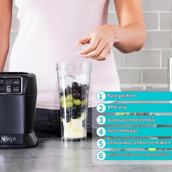 2-delige Mixer Cup Set 710ml Geschikt voor Ninja Blender en Mixer - Vervangende Onderdelen voor Voedselprocessor en Mixers — afbeelding 2