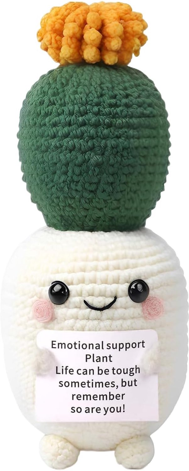 Handgemaakte positieve cactushaak - emotionele succulente pot | Gebreide , decoratief ornament in pot, gehaakt cadeau, decoratie voor kantoor