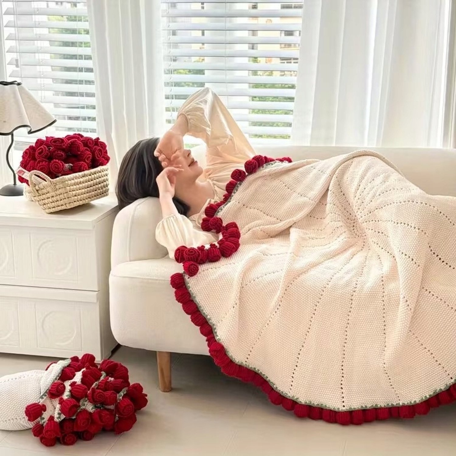 Handgemaakte Deken met Rozen 180x180cm - Romantisch en Warm